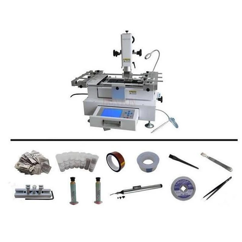 

No tax to Russia! HONTON HT-R490 V.2 rework bga machine with 3 temperature areas+stencils/flux/balls/reballing station bga kits