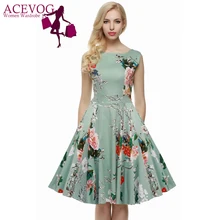 ACEVOG Women Dress Retro Vintage 1950s 60s Rockabilly Floral Swing Summer Dresses Elegant Bow-knot Tunic Vestidos Robe Oversize