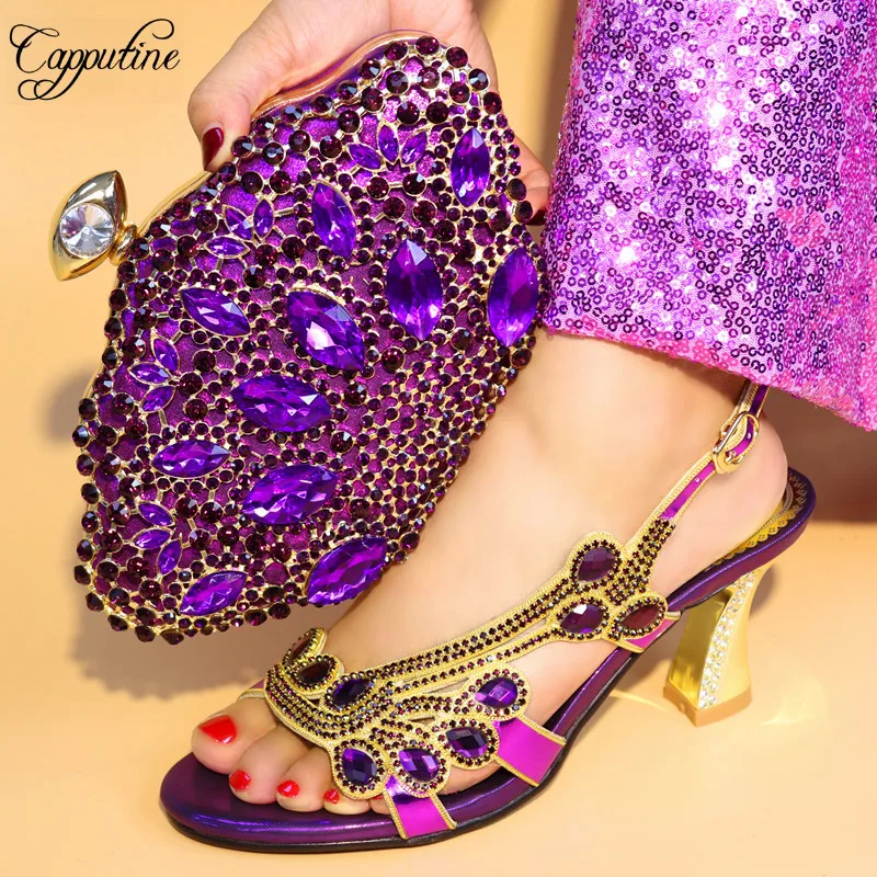 

Capputine Hot Sale Elegant Rhinestone Shoes And Bags Set For Wedding Fashion Woman High Heels Shoes And Bag Set Size 37-42 TX-08