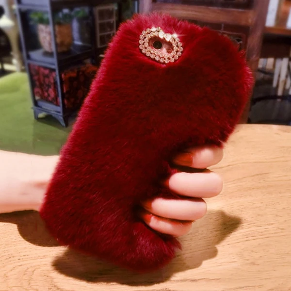 Luxury Rabbit Fur Case for iPhone XS Max Xr X 8 7 6 6S Plus SE 5S Cover Fashion Bling Diamond Winter Soft Furry Plush Phone Case puffer case Cases For iPhone