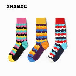 XAXBXC HP10 Новый британский стиль Мужские удобные носки из хлопка волна Радужная Русалочка вязаный пэчворк Повседневное носки для деловых