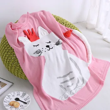 

90X110CM New baby child Knit Blanket thread blanket cotton soft cartoon fox angel cat towel sofa bed cover summer use FG822