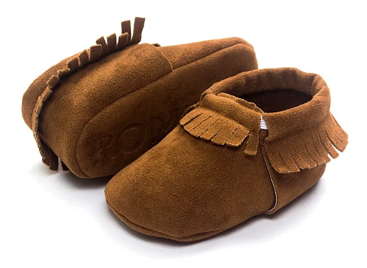 Romirus/замшевые мокасины из искусственной кожи для новорожденных мальчиков и девочек; нескользящая обувь с бахромой; детская кроватка