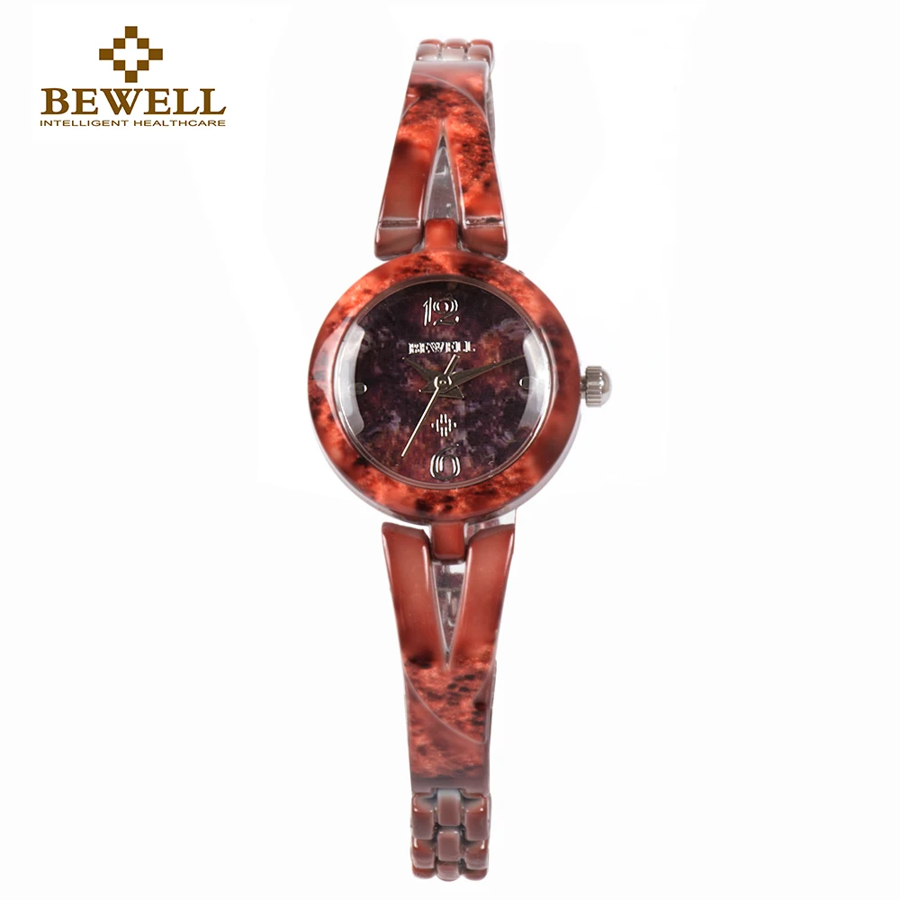 

BEWELL Male Luxury Gem Bracelet Watches Women Round Case Stone Watch Girl Jewel Jade Watch As Women Festival Gift With Box 076A