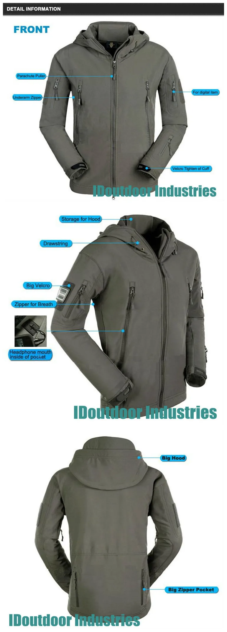 Esporte ao ar Roupas de Caça Militar à Prova Cabolsas com Capuz para Acampamento Livre Softshell Tático Jaqueta Masculina Camuflagem Dmilitary Água Caminhadas Tad 12 Esporte e Lazer
