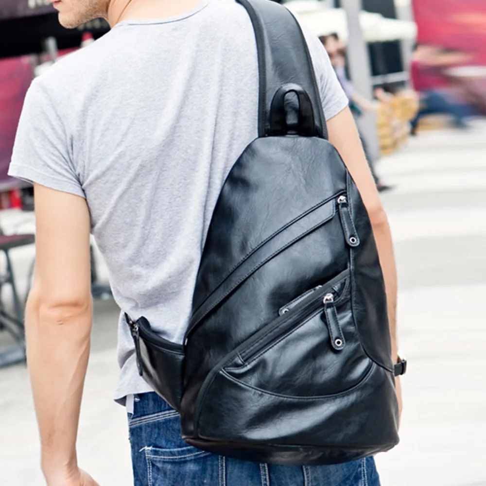 

High Quality PU Leather Men Shoulder Cross Body Bag Travel Famous Book Laptop Daypack Sling Chest Back Pack Messenger Bags