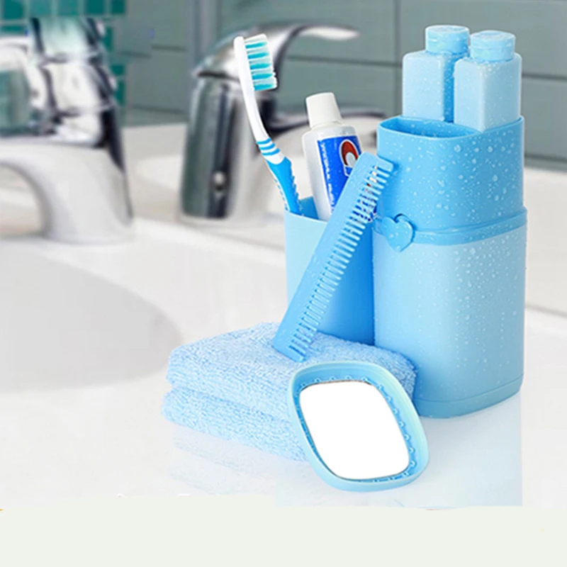 New 5pcs/set Travel Wash Kit Toothbrush Toothpaste Towel Portable Storage Wash Bag Business