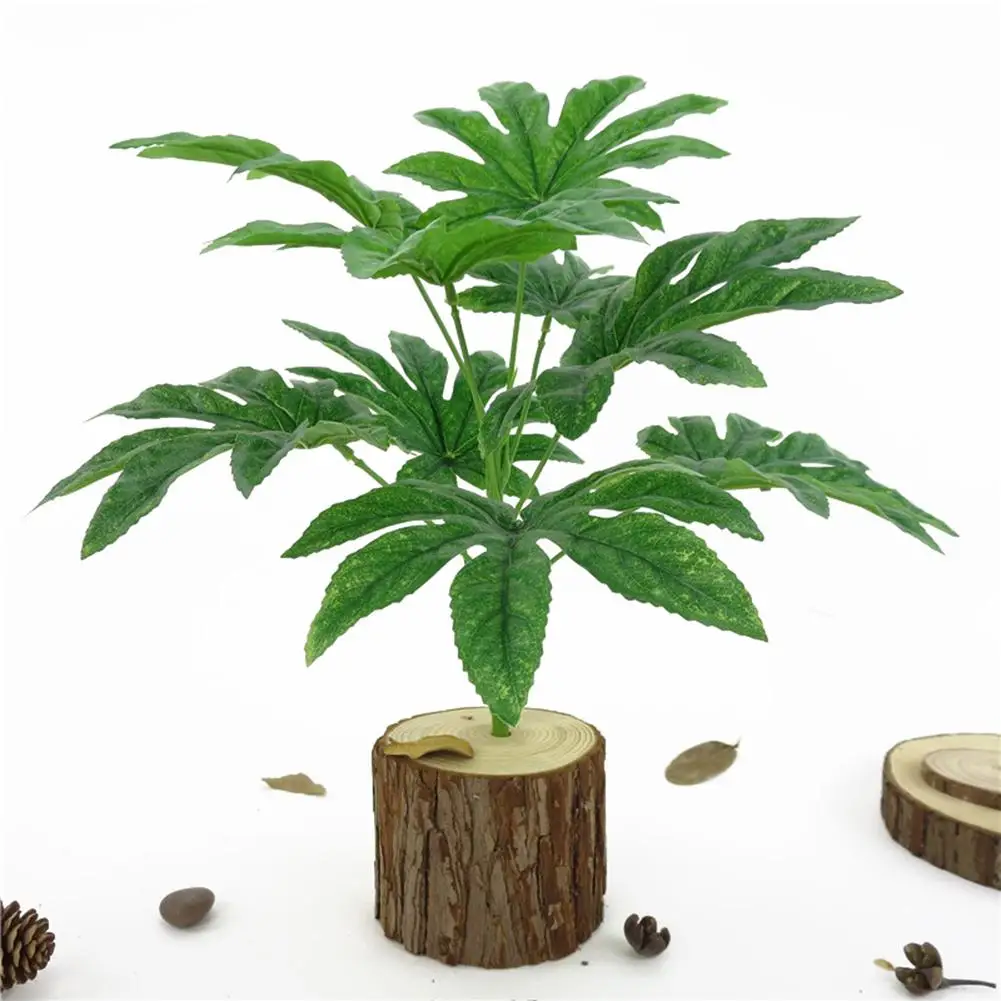 

9 Leaves/1Pc Artificial Green Plant Fatsia Leaf Simulation Bonsai Home Decor