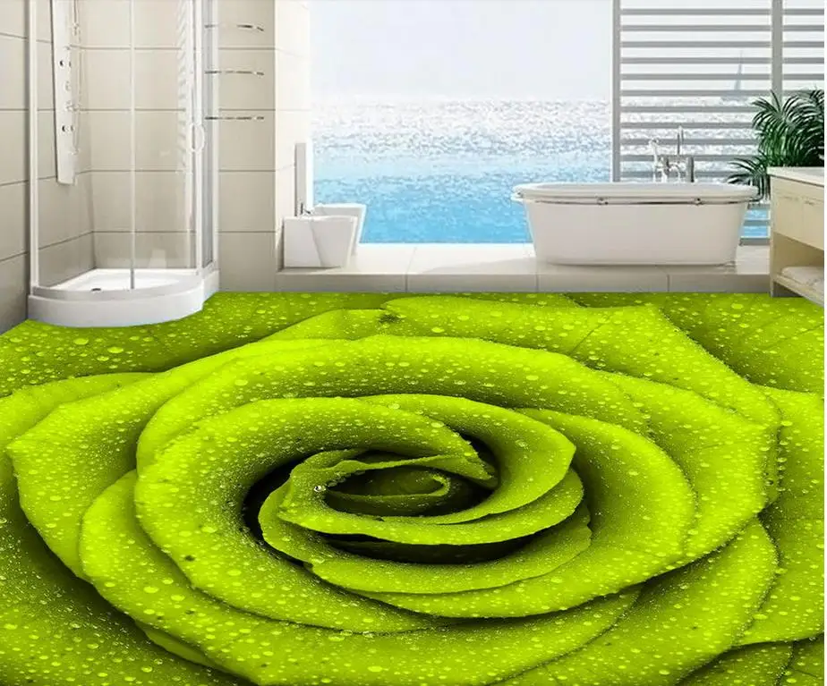 

Photo floor wallpaper 3d stereoscopic 3D stereoscopic wallpaper self-adhesive floor green rose PVC waterproof floor