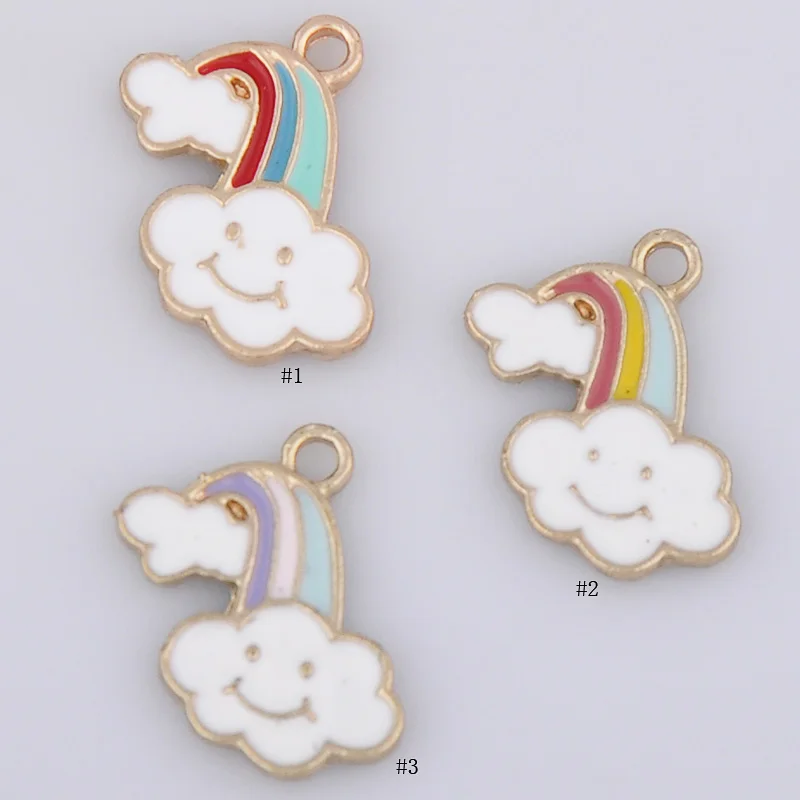 

10pcs 11*17mm DIY Korean KC gold enamel cloud charms, alloy small rainbow pendant for bracelet dangle jewelry fashion charm