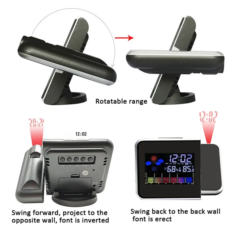 

Projection Alarm Clock With Weather Station Thermometer Date Display USB Charger Snooze LED Projection Digital Clock10