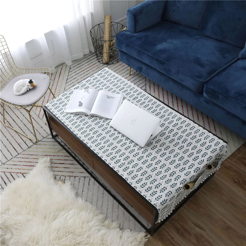

Leaf Printed Cotton Linen Tablecloth Rectangular Living Room Coffee Table Pad Table Cloth TV Cabinet Cover Cloth