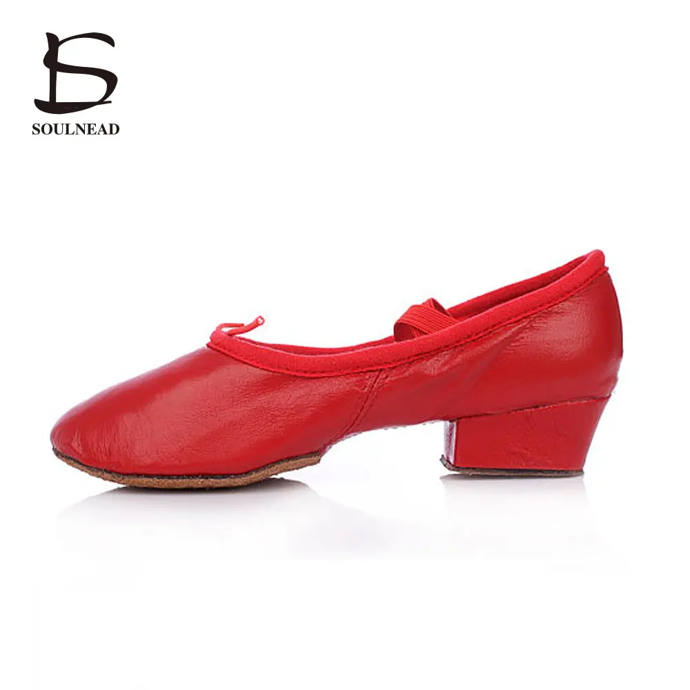 Ballet Shoes For Girls Leather Sole Dance Shoes Women'S Canvas Square Heel Dancing Shoes