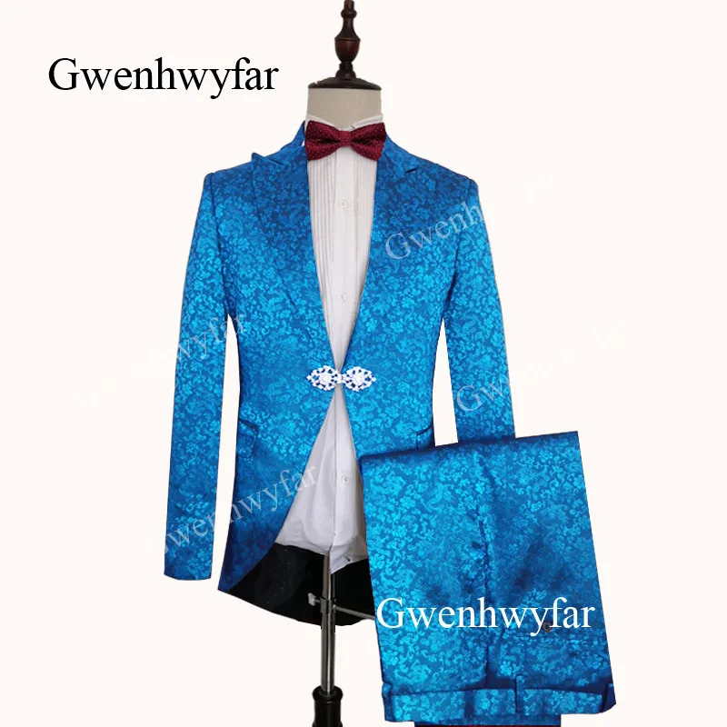 Gwenhwyfar Темно-Золотые костюмы для мужчин заказной дракон жаккард сатин супер мягкий костюм жениха для мужчин 2 шт.(куртка+ брюки - Цвет: lake blue