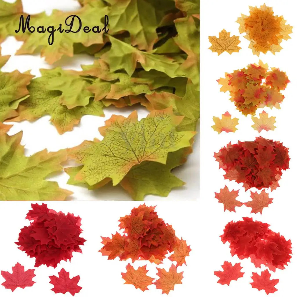 MagiDeal 200 Piece Artificial Maple Leaf Autumn Leaves Stage Props Decor 100x Yellow and 100x Wine Red