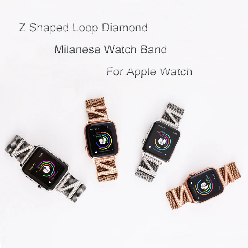 Milanese Loop ремешок для Apple Watch 4 40 мм 44 Z образный алмаз браслет ремешок для iwatch 3 2 1 42 38 аксессуары для наручных часов