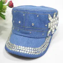 Спорт на открытом воздухе джинсовые шляпки дышащая хлопковая джинсовая женская бейсболка со стразами Регулируемая плоская кепка s панк заклепки хип-хоп