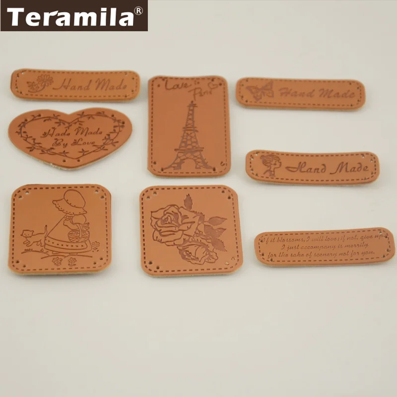 8 designs DIY handmade accessories zakka style PU label hand made small sewn decorative leather|label stripper|leather jean labelsleather cleats |