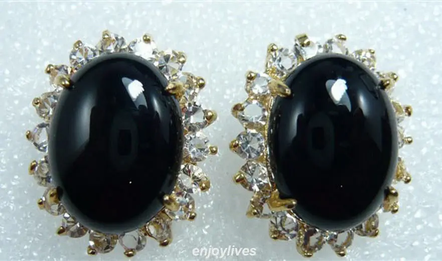 

hot sell new - Hot sale hot sell new ->>Real Black Agate Yellow Gold Plated Crystal Earrings
