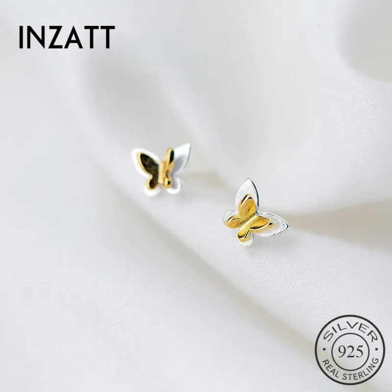 

INZATT Trendy Lovely Gold butterfly Stud Earrings For Women Birthday Party Real 925 Sterling Silver Jewelry Mujer Moda 2018 Gift