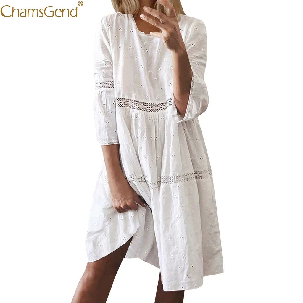 

Boho Solid Crew Neck Dresses Dresses Woman Party Night Midi Dresses Dress Women Summer 2019 Plus Size Hollow Out Splice Jul