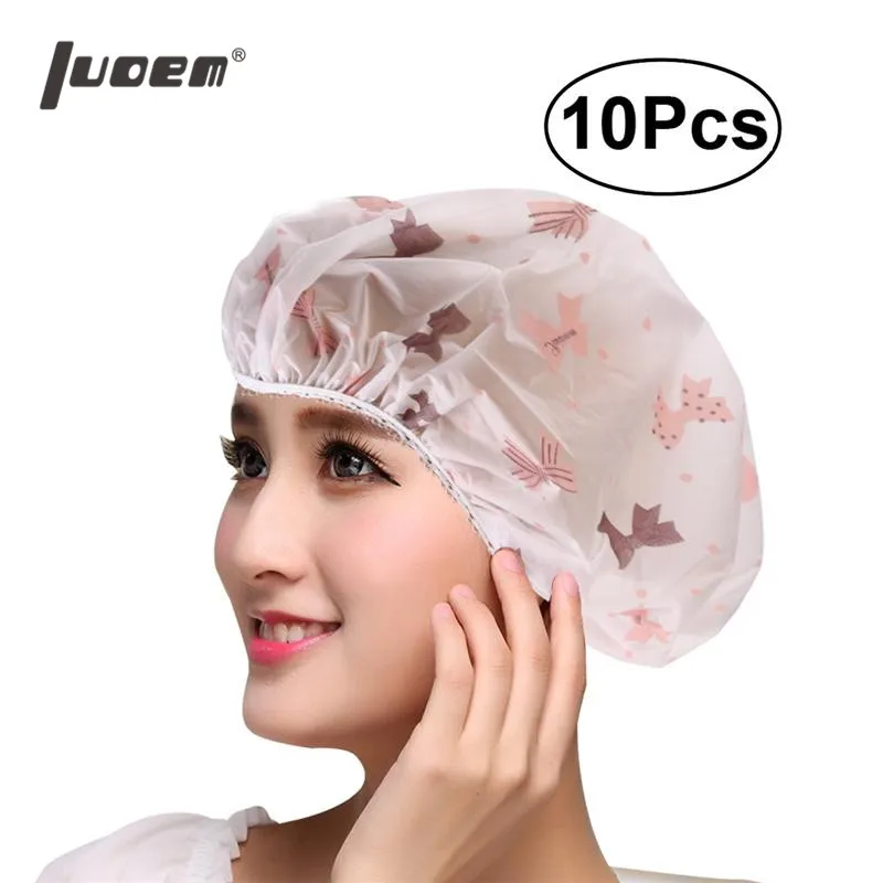 LUOEM 5pcs Women Waterproof Shower Bath Cap Hat with Bear Bowknot