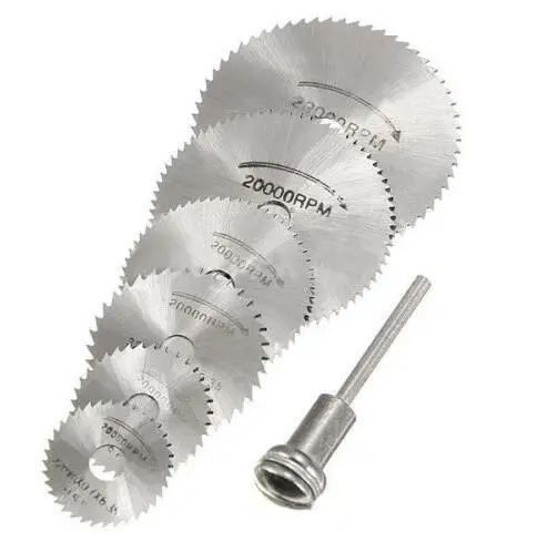 7 PCS Cutting Discs Mandrel HSS Rotary Circular Saw Blades Tool Cutoff 22-50mm 