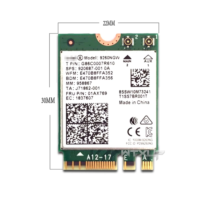 Двухдиапазонный NGFF/M.2 2x2 беспроводной 9260 переменного тока для Intel 9260NGW 1730 Мбит/с 1 73