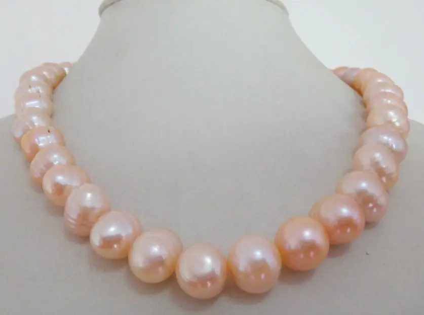 

HOT## Wholesale FREE SHIPPING >>> HUGE 18"13-15MM SOUTH SEA GENUINE GOLDEN PINK PEARL NECKLACE 14K