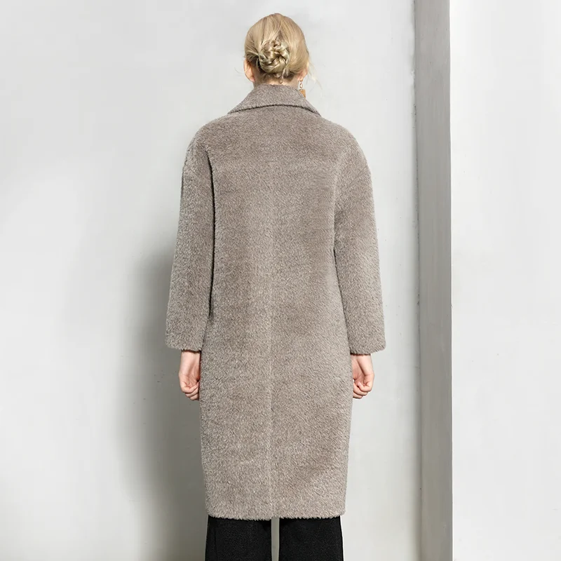 Cachemire blanc Alpaga À En Hiver Albaka 2019 Nouveau Haute Femelle Laine Long Boutonnage Manteau Femmes Gris Souple Lâche Double Qualité Casual Chaud Au BwtFw8