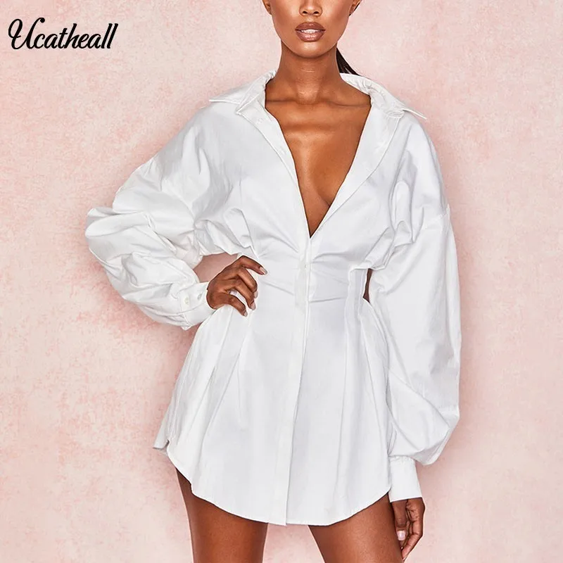 

Long Sleeve Shirt Dress Women Summer Fashion V Neck Button Up Blouse Dress Ladies Streetwear Oversized Sexy Shirt Dress