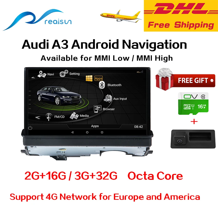 Realsun 7 дюймов Audi A3 MMI стандарт высокий Android 0 gps навигация 3гб ОЗУ 32 Гб ПЗУ