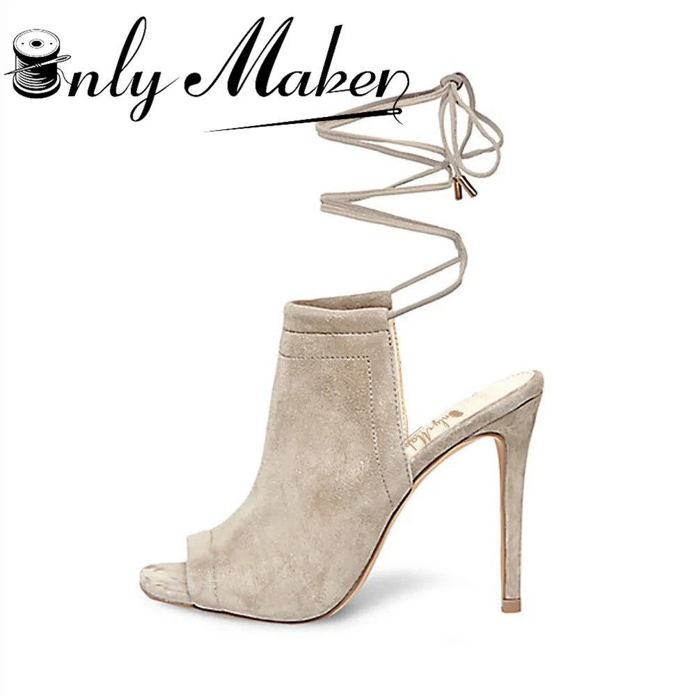 

Onlymaker Brand Designer Summer Boots Women's Shoes 10cm Thin Heel Sandals 100% Cow Leather Boots Peep Toe Ankle Strap Shoes