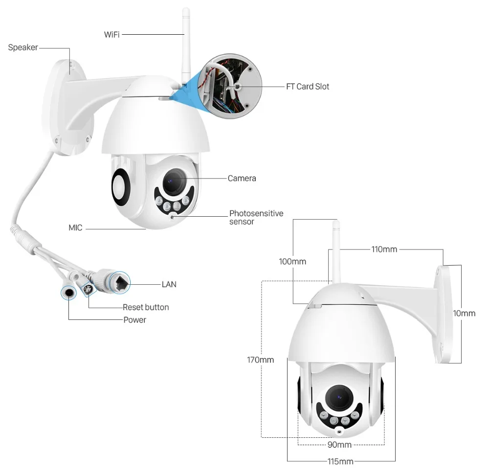 BESDER WIFI камера наружная PTZ IP 1080p скоростная купольная CCTV безопасности s Внешняя 2MP IR