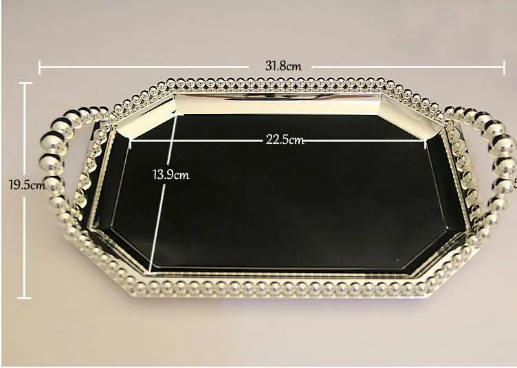 Европейский серебристый металл декорированный поднос, домашний лоток для хранения, украшение дома сервировочный лоток FT005