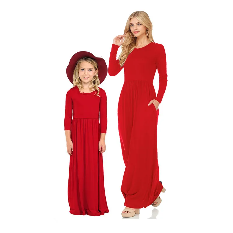 LILIGIRL/Новинка года; платья для мамы и дочки; длинное однотонное платье для мамы и дочки; Семейные комплекты; комплекты для девочек - Цвет: Ali1019R