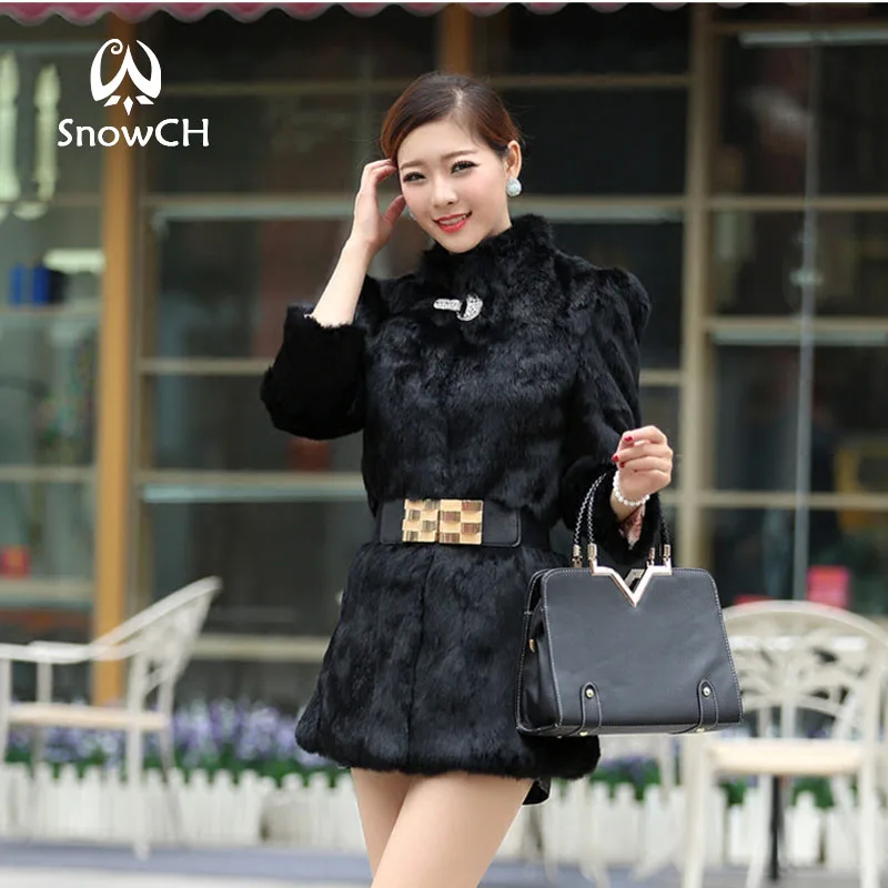

New real rabbit fur coat women rabbit fur jacket with Diamond buckle full pelt rabbit fur overcoat customized plus size F1028
