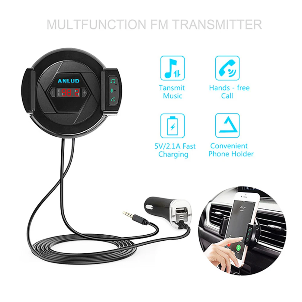 

ENKLOV Car Bluetooth Handsfree Kit Car Charger FM Transmitter Car Bluetooth Mobile Phone Stand 3 in 1 Multi Purpose Transmit