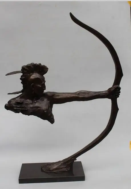 

free 33"Western Art sculpture Bronze Marble Abstract Huntsman Archery Statue fast