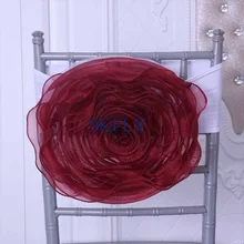 CH091V заказ Свадебные украшения ручной работы органза бургундское вино красный украшение для стула с повязка из спандекса