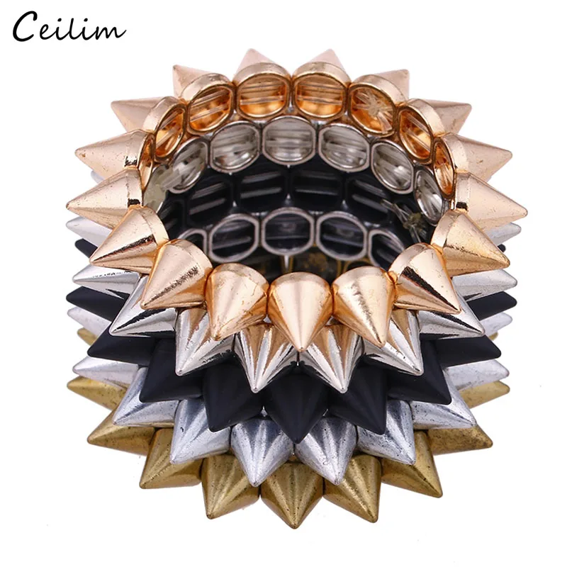 

Punk Rivet Spike Bracelet for Women Vintage Gold Color Elastic Bangles Cool Alloy Chunky Bracelets Jewelry Dropshipping
