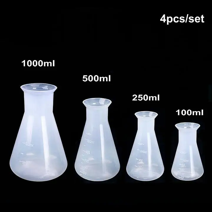4pcs/set 100ml/250ml/500/1000ml Plastic erlenmeyer flask conical flask