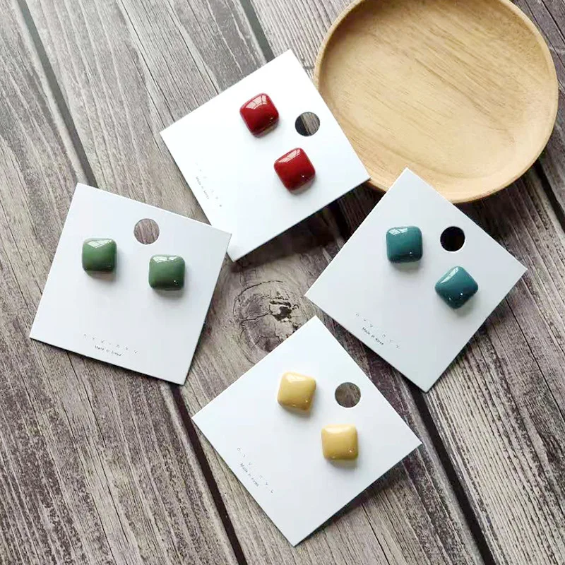 

2019 Korean Earrings For Women Acrylic Square Wine Red Green Blue Girls Acetate Stud Earrings Jewelry Brincos Statement Ear Stud