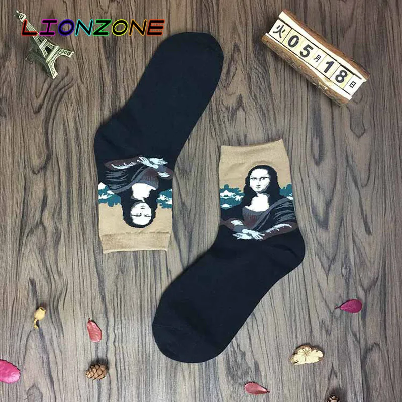 LIONZONE 4 пар/лот Ван Гог счастливые носки Для женщин хлопковые короткие забавный