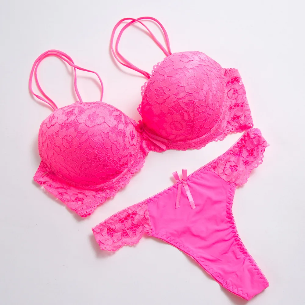 Neon Green Top Sexy Underwear Set Hot Bras Cotton Brassiere Women Lingerie Thong Set Lace Plus Size Push Up Bra Panties Sets