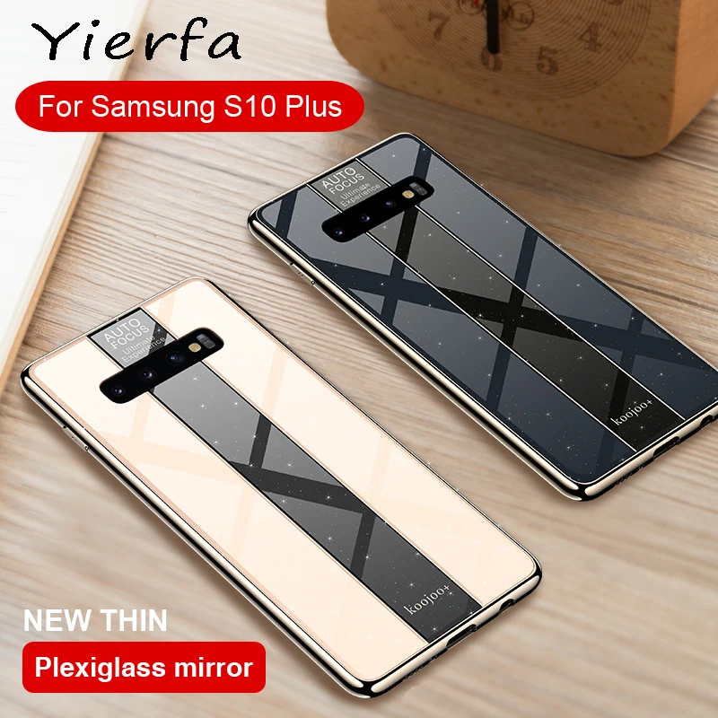 

For Samsung Galaxy S10 Case Plexi Glass Back Cover For Samsung S10 plus Electroplating Soft Edge Frame galaxy s10e Phone Cases