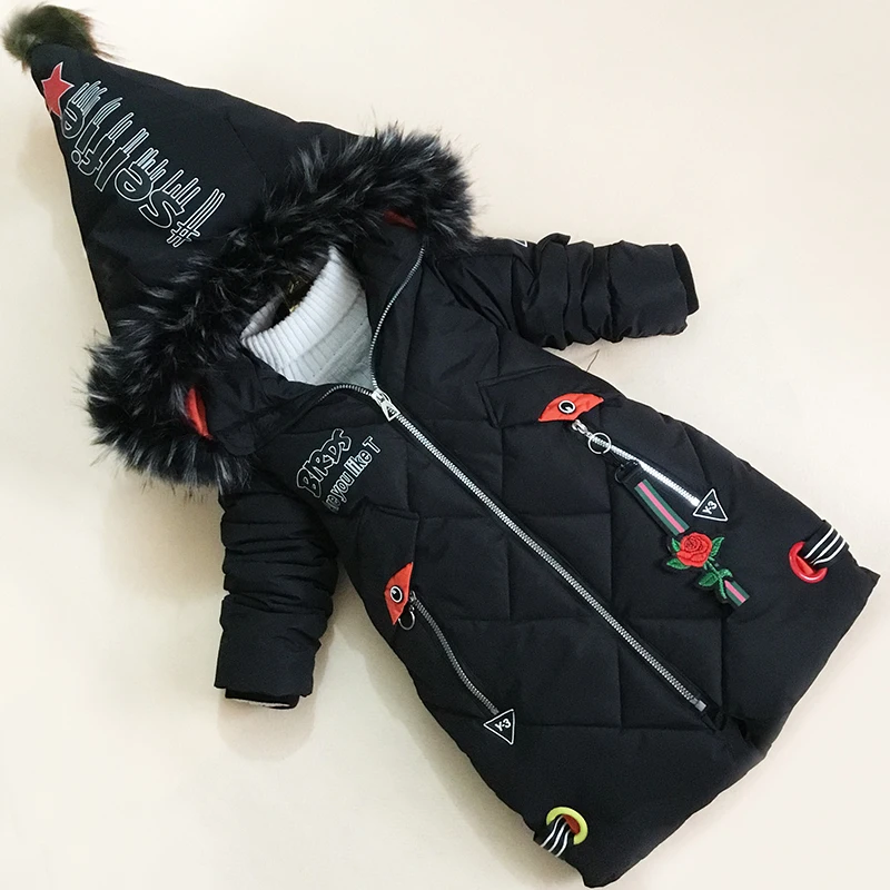 

BibiCola girls winter cots 2018 fashion cotton letter jackets for children warm long style hooded outerwear kids clothes outfits