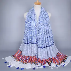Высококачественные женские геометрический кисточки шарф с модным принтом в горошек осень платки мусульманский хиджаб шарфы/пашмины 5