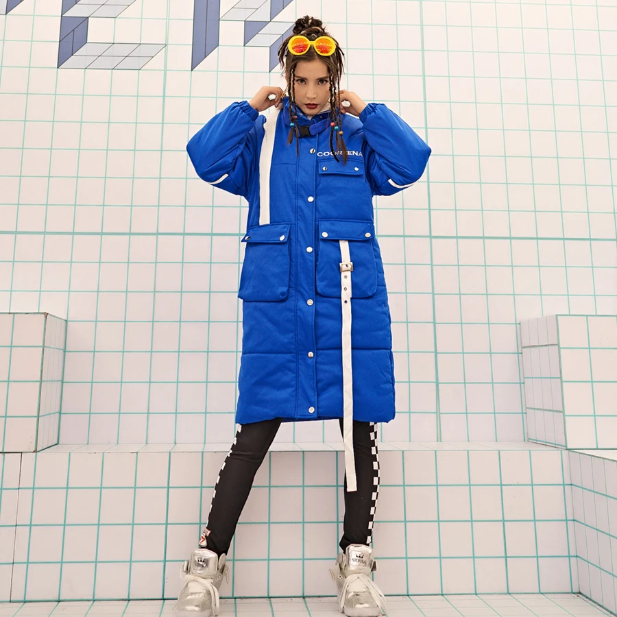 

3 Colors Female Jacket Coats Black Blue Red Thick Parkas Women's Winter jacket long Casual Fashion Harajuku Winter Coat Female