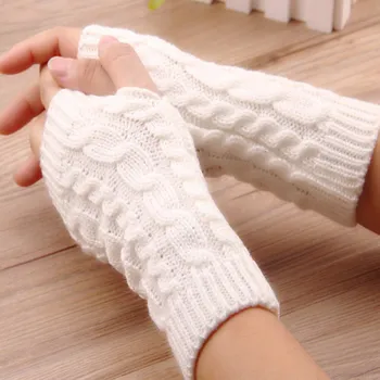 

Winter Autumn Fashion Women Warm Soft Gloves Eight-character twist knitted fingerless gloves